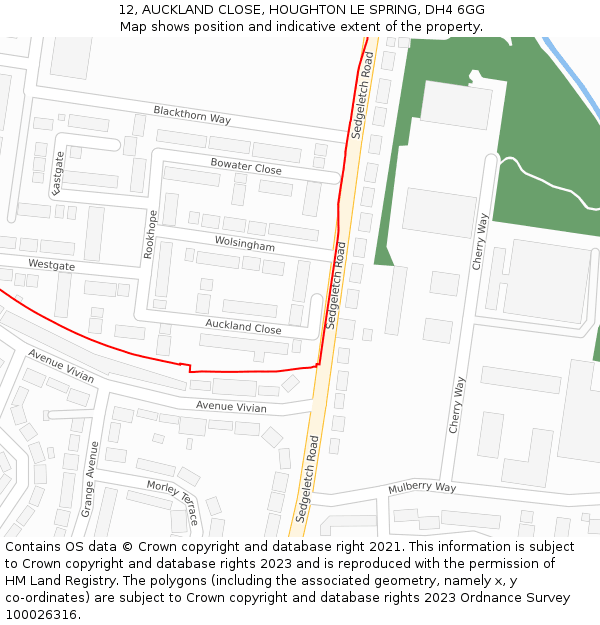 12, AUCKLAND CLOSE, HOUGHTON LE SPRING, DH4 6GG: Location map and indicative extent of plot