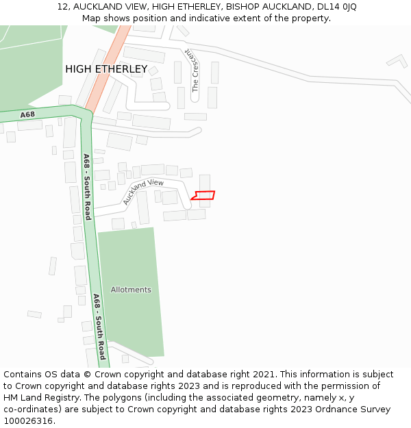 12, AUCKLAND VIEW, HIGH ETHERLEY, BISHOP AUCKLAND, DL14 0JQ: Location map and indicative extent of plot