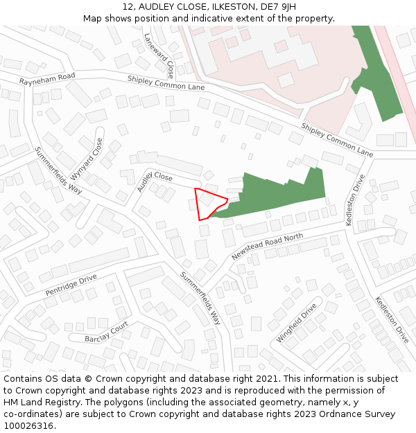 12, AUDLEY CLOSE, ILKESTON, DE7 9JH: Location map and indicative extent of plot