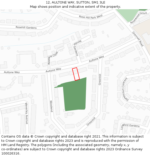 12, AULTONE WAY, SUTTON, SM1 3LE: Location map and indicative extent of plot