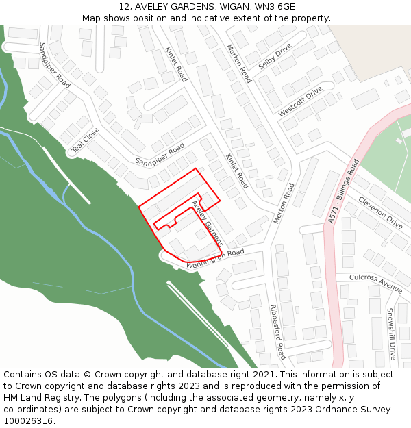 12, AVELEY GARDENS, WIGAN, WN3 6GE: Location map and indicative extent of plot