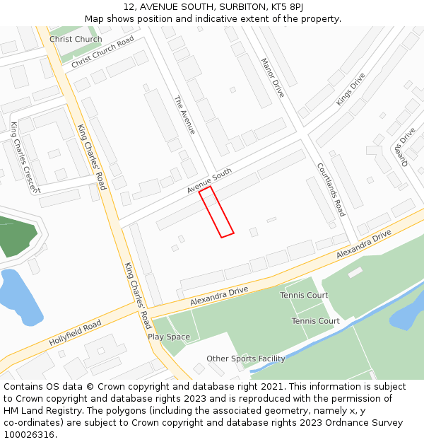 12, AVENUE SOUTH, SURBITON, KT5 8PJ: Location map and indicative extent of plot