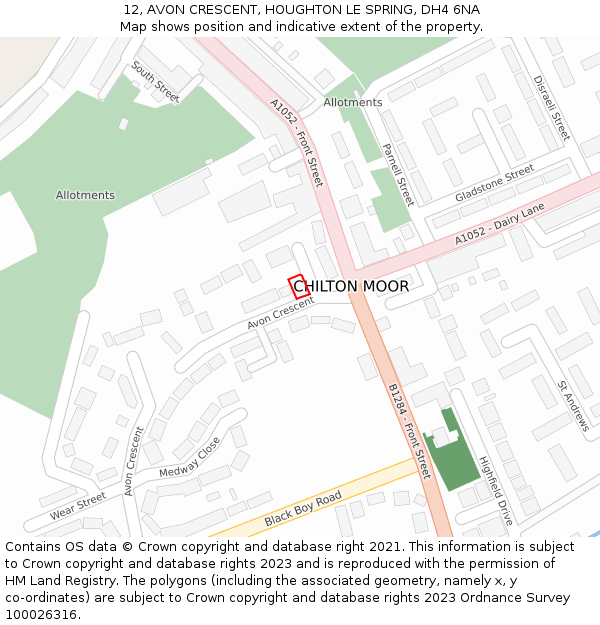 12, AVON CRESCENT, HOUGHTON LE SPRING, DH4 6NA: Location map and indicative extent of plot