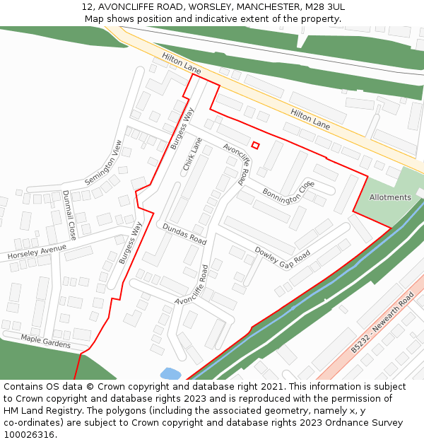 12, AVONCLIFFE ROAD, WORSLEY, MANCHESTER, M28 3UL: Location map and indicative extent of plot