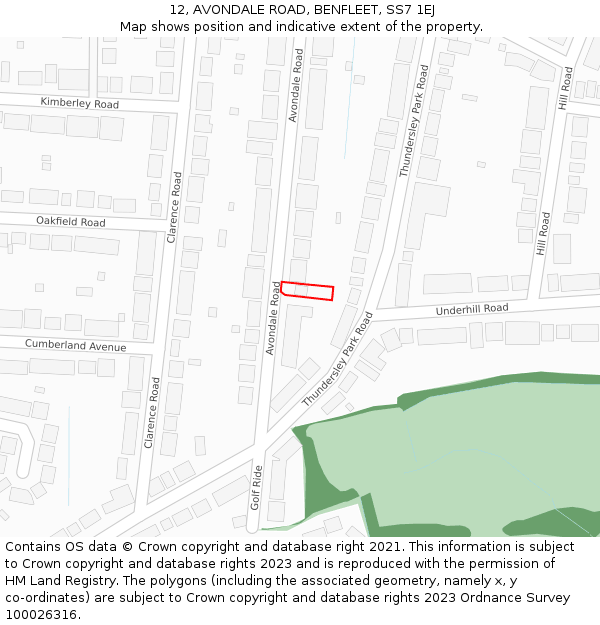 12, AVONDALE ROAD, BENFLEET, SS7 1EJ: Location map and indicative extent of plot