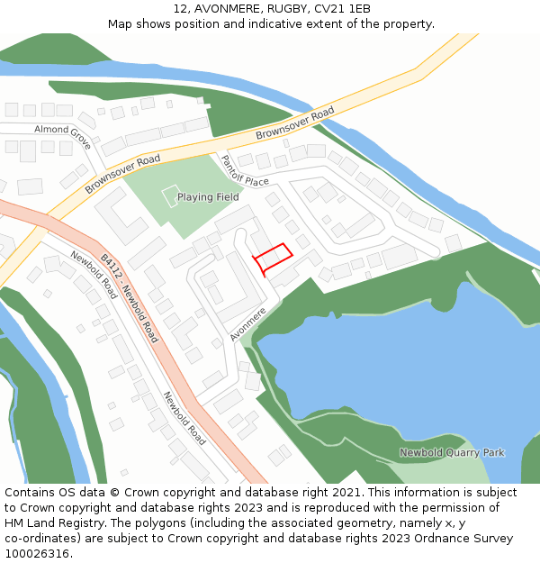 12, AVONMERE, RUGBY, CV21 1EB: Location map and indicative extent of plot