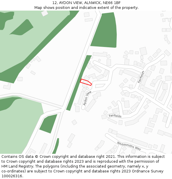 12, AYDON VIEW, ALNWICK, NE66 1BF: Location map and indicative extent of plot