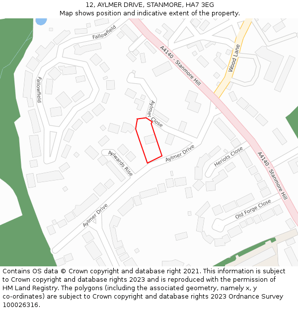 12, AYLMER DRIVE, STANMORE, HA7 3EG: Location map and indicative extent of plot