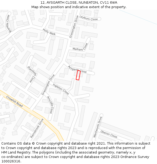 12, AYSGARTH CLOSE, NUNEATON, CV11 6WA: Location map and indicative extent of plot