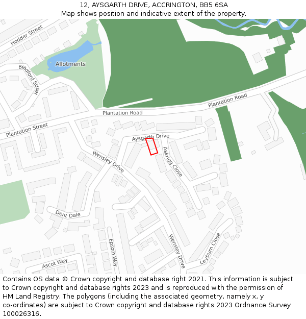 12, AYSGARTH DRIVE, ACCRINGTON, BB5 6SA: Location map and indicative extent of plot