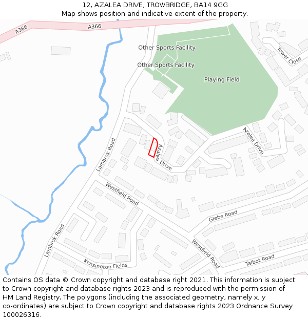 12, AZALEA DRIVE, TROWBRIDGE, BA14 9GG: Location map and indicative extent of plot