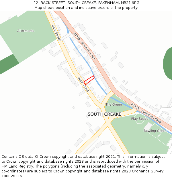 12, BACK STREET, SOUTH CREAKE, FAKENHAM, NR21 9PG: Location map and indicative extent of plot