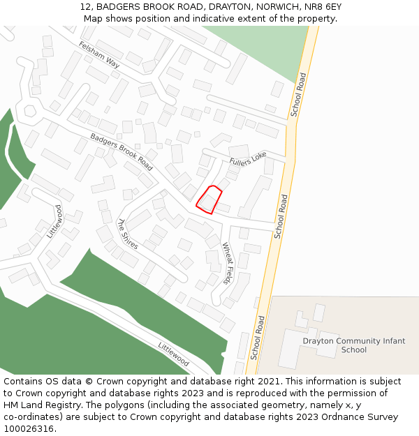 12, BADGERS BROOK ROAD, DRAYTON, NORWICH, NR8 6EY: Location map and indicative extent of plot