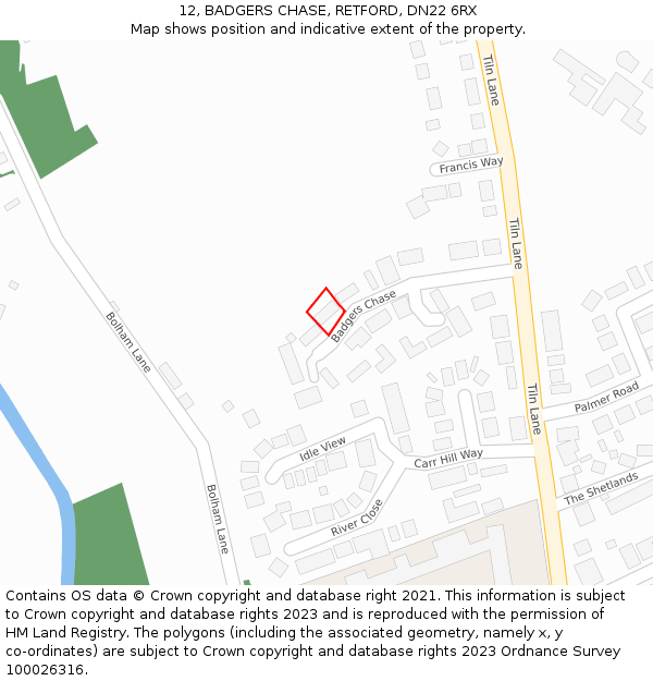 12, BADGERS CHASE, RETFORD, DN22 6RX: Location map and indicative extent of plot
