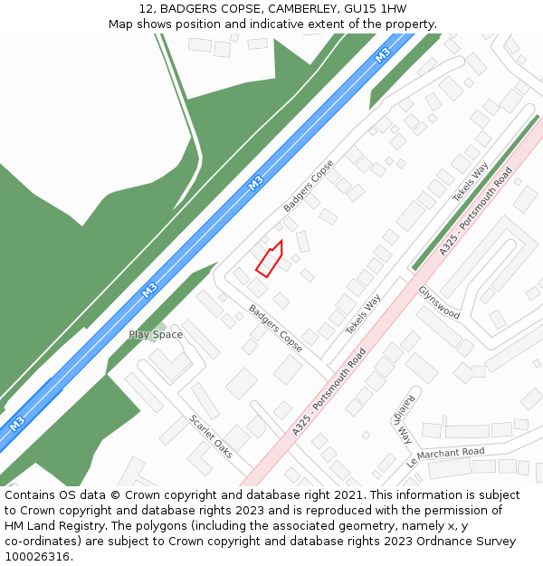 12, BADGERS COPSE, CAMBERLEY, GU15 1HW: Location map and indicative extent of plot