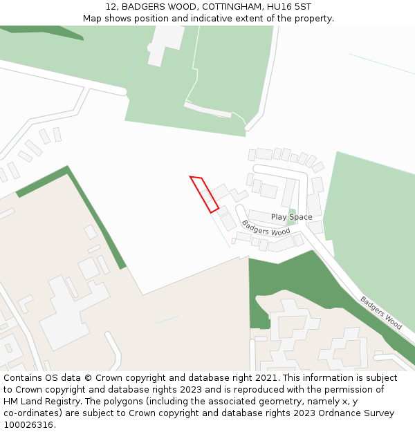 12, BADGERS WOOD, COTTINGHAM, HU16 5ST: Location map and indicative extent of plot