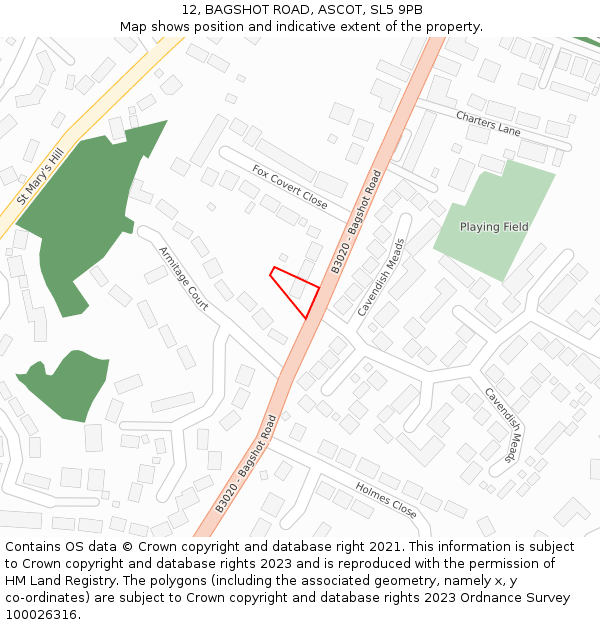 12, BAGSHOT ROAD, ASCOT, SL5 9PB: Location map and indicative extent of plot