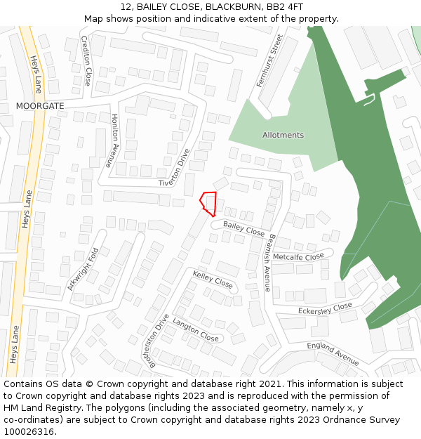 12, BAILEY CLOSE, BLACKBURN, BB2 4FT: Location map and indicative extent of plot