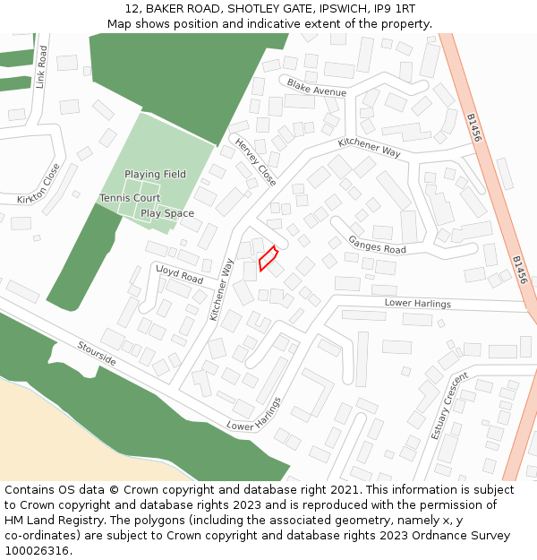 12, BAKER ROAD, SHOTLEY GATE, IPSWICH, IP9 1RT: Location map and indicative extent of plot