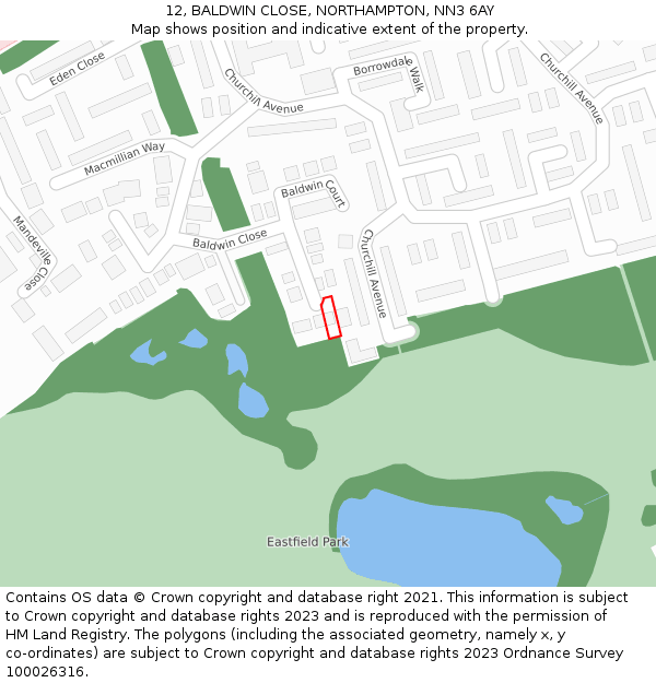 12, BALDWIN CLOSE, NORTHAMPTON, NN3 6AY: Location map and indicative extent of plot
