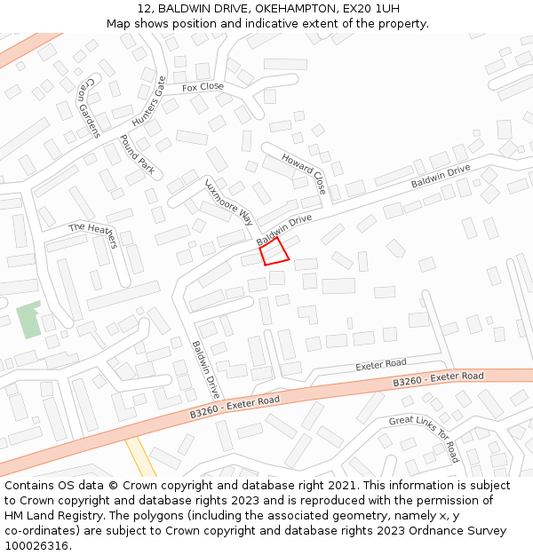 12, BALDWIN DRIVE, OKEHAMPTON, EX20 1UH: Location map and indicative extent of plot