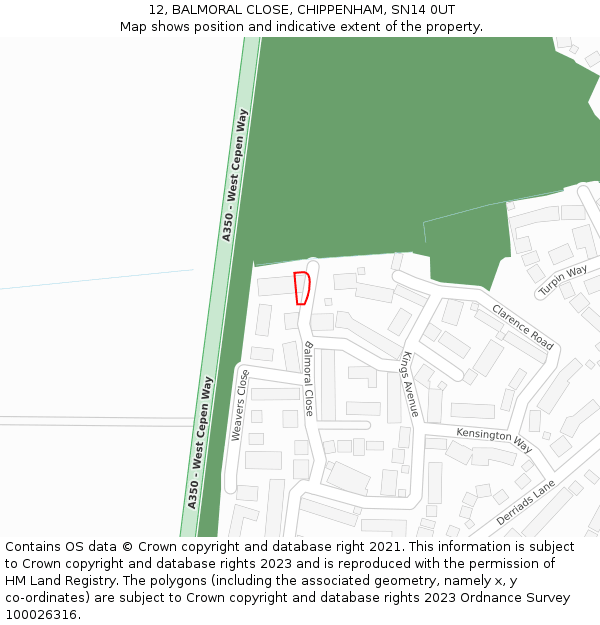 12, BALMORAL CLOSE, CHIPPENHAM, SN14 0UT: Location map and indicative extent of plot
