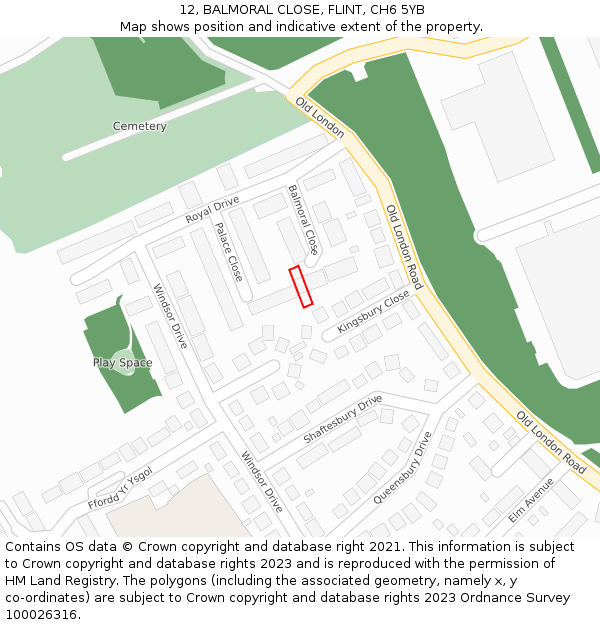 12, BALMORAL CLOSE, FLINT, CH6 5YB: Location map and indicative extent of plot