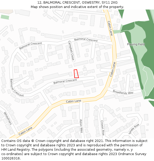 12, BALMORAL CRESCENT, OSWESTRY, SY11 2XG: Location map and indicative extent of plot