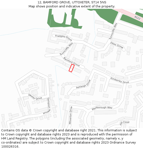 12, BAMFORD GROVE, UTTOXETER, ST14 5NS: Location map and indicative extent of plot