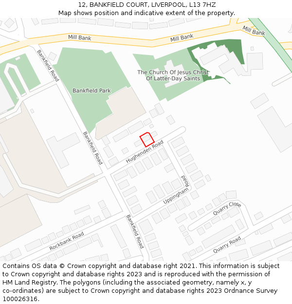 12, BANKFIELD COURT, LIVERPOOL, L13 7HZ: Location map and indicative extent of plot