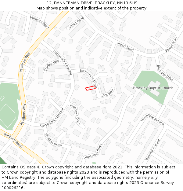 12, BANNERMAN DRIVE, BRACKLEY, NN13 6HS: Location map and indicative extent of plot