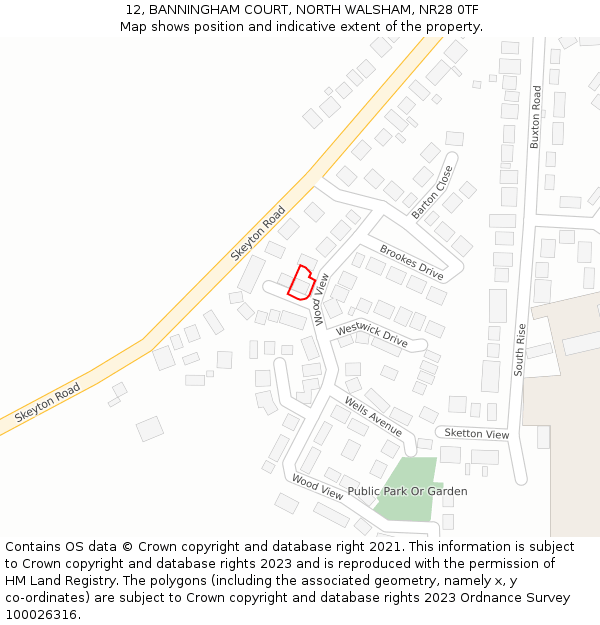 12, BANNINGHAM COURT, NORTH WALSHAM, NR28 0TF: Location map and indicative extent of plot