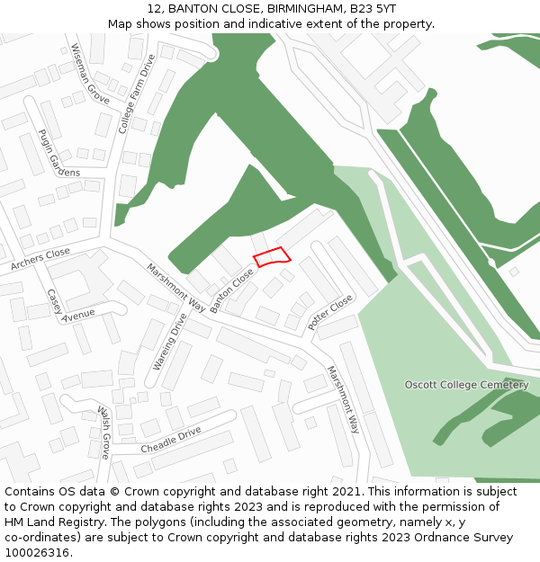 12, BANTON CLOSE, BIRMINGHAM, B23 5YT: Location map and indicative extent of plot