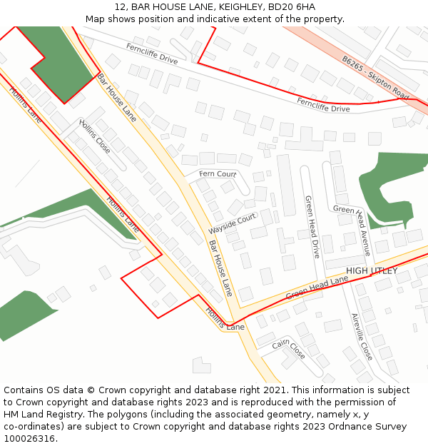 12, BAR HOUSE LANE, KEIGHLEY, BD20 6HA: Location map and indicative extent of plot