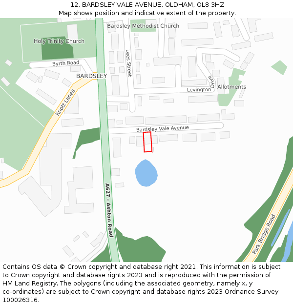 12, BARDSLEY VALE AVENUE, OLDHAM, OL8 3HZ: Location map and indicative extent of plot