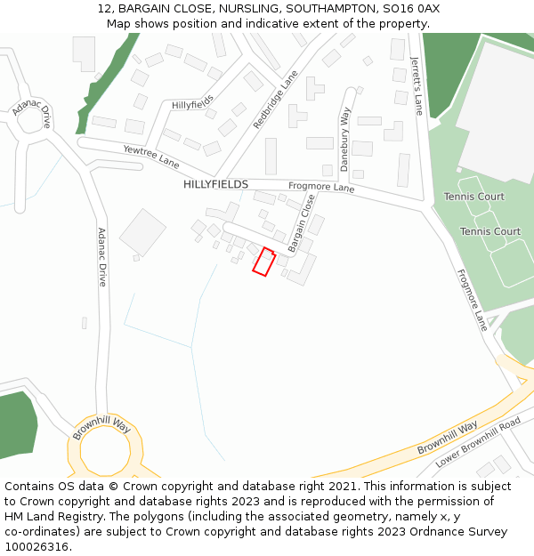 12, BARGAIN CLOSE, NURSLING, SOUTHAMPTON, SO16 0AX: Location map and indicative extent of plot