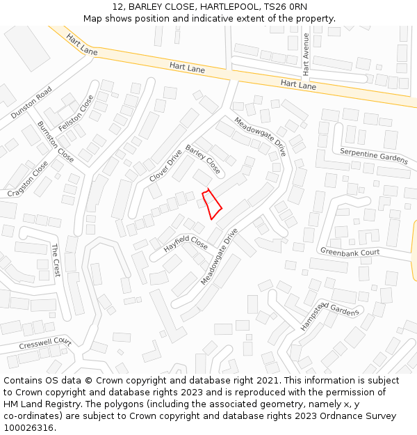 12, BARLEY CLOSE, HARTLEPOOL, TS26 0RN: Location map and indicative extent of plot