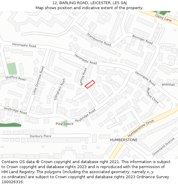 12, BARLING ROAD, LEICESTER, LE5 0AJ: Location map and indicative extent of plot