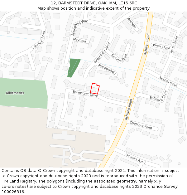 12, BARMSTEDT DRIVE, OAKHAM, LE15 6RG: Location map and indicative extent of plot