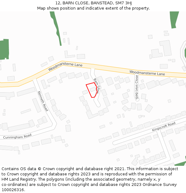 12, BARN CLOSE, BANSTEAD, SM7 3HJ: Location map and indicative extent of plot