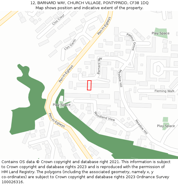 12, BARNARD WAY, CHURCH VILLAGE, PONTYPRIDD, CF38 1DQ: Location map and indicative extent of plot