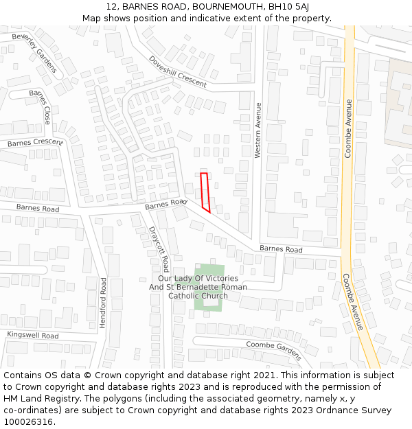 12, BARNES ROAD, BOURNEMOUTH, BH10 5AJ: Location map and indicative extent of plot