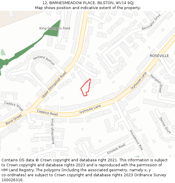 12, BARNESMEADOW PLACE, BILSTON, WV14 9QJ: Location map and indicative extent of plot