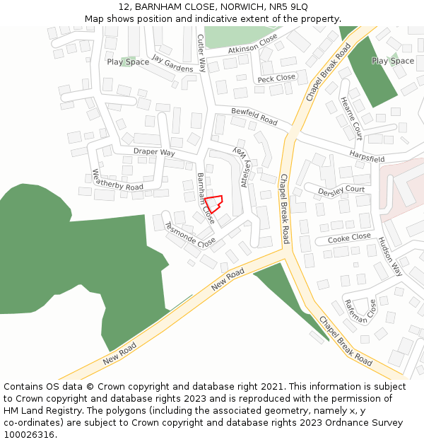 12, BARNHAM CLOSE, NORWICH, NR5 9LQ: Location map and indicative extent of plot