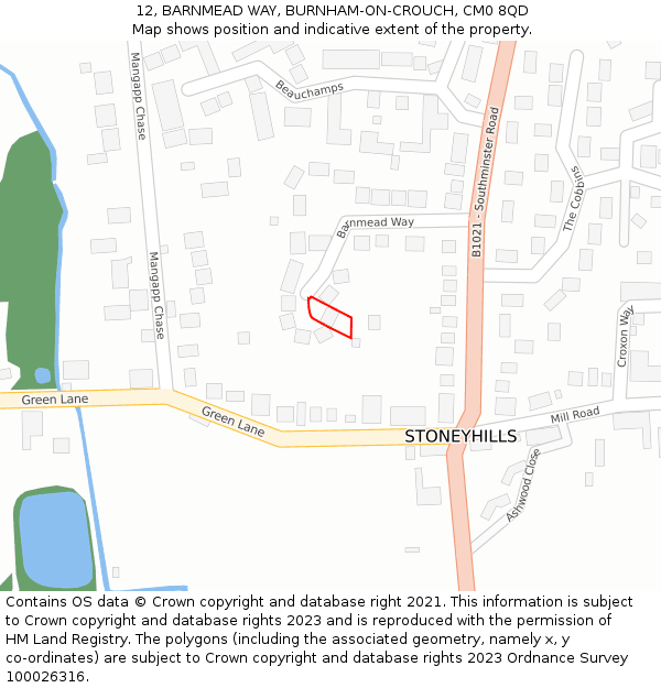 12, BARNMEAD WAY, BURNHAM-ON-CROUCH, CM0 8QD: Location map and indicative extent of plot
