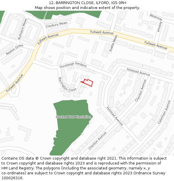 12, BARRINGTON CLOSE, ILFORD, IG5 0RH: Location map and indicative extent of plot