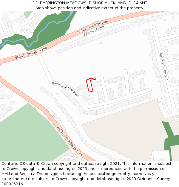 12, BARRINGTON MEADOWS, BISHOP AUCKLAND, DL14 6NT: Location map and indicative extent of plot