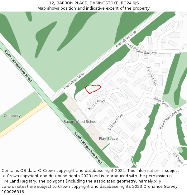 12, BARRON PLACE, BASINGSTOKE, RG24 9JS: Location map and indicative extent of plot