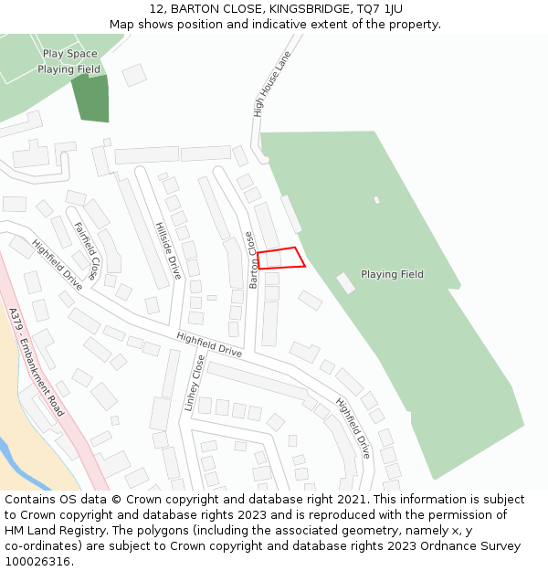 12, BARTON CLOSE, KINGSBRIDGE, TQ7 1JU: Location map and indicative extent of plot