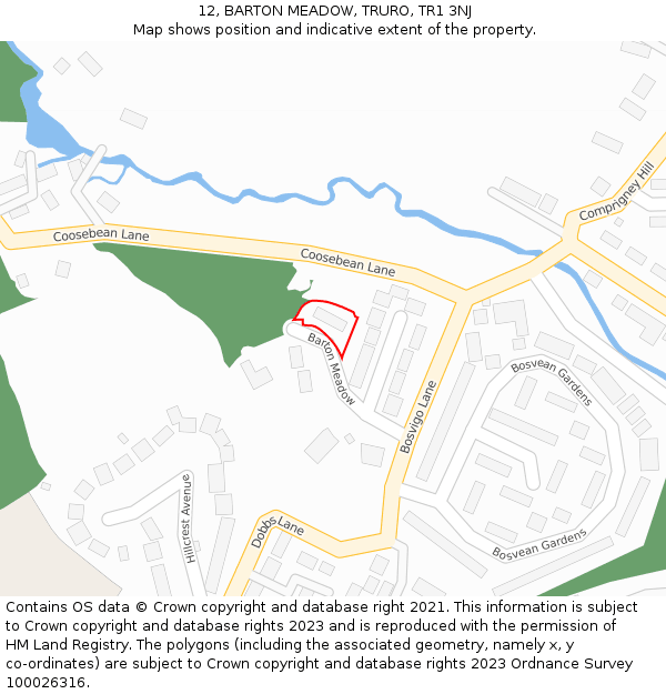 12, BARTON MEADOW, TRURO, TR1 3NJ: Location map and indicative extent of plot